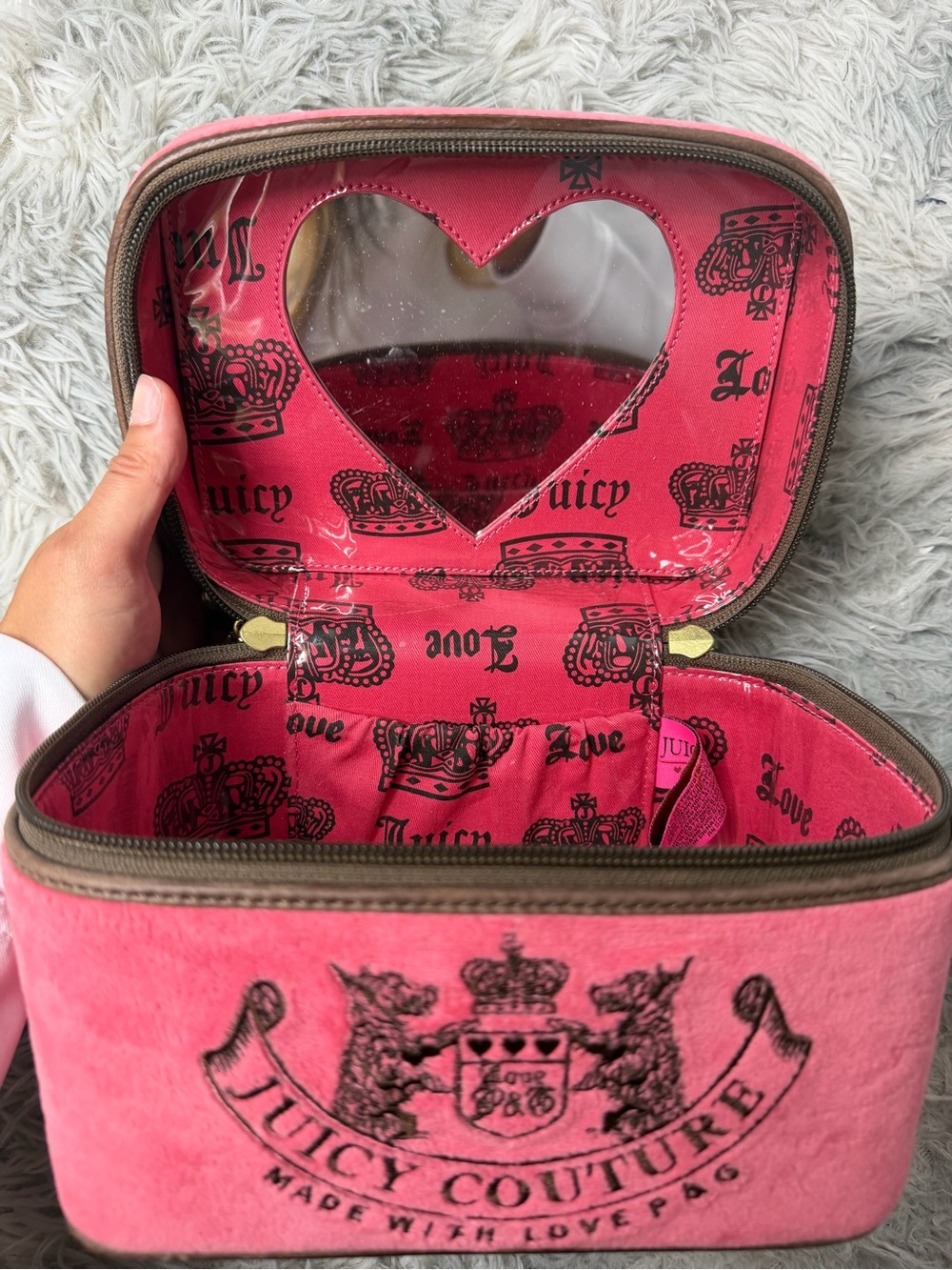 Rare Vintage Juicy Couture Pink Velour Train Case Vanity Bag Y2K McBling - Picture 6 of 12